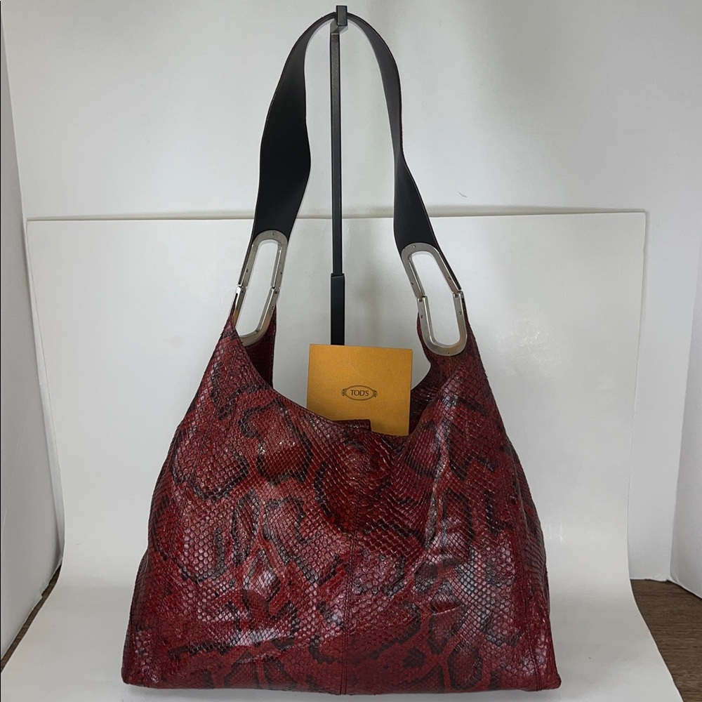 Vintage TOD’S Hobo Shoulder Handbag ~ in Red Exotic Python Skin Leather
